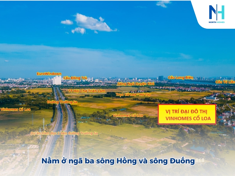 Nằm ở ngã ba sông Hồng và sông Đuống 