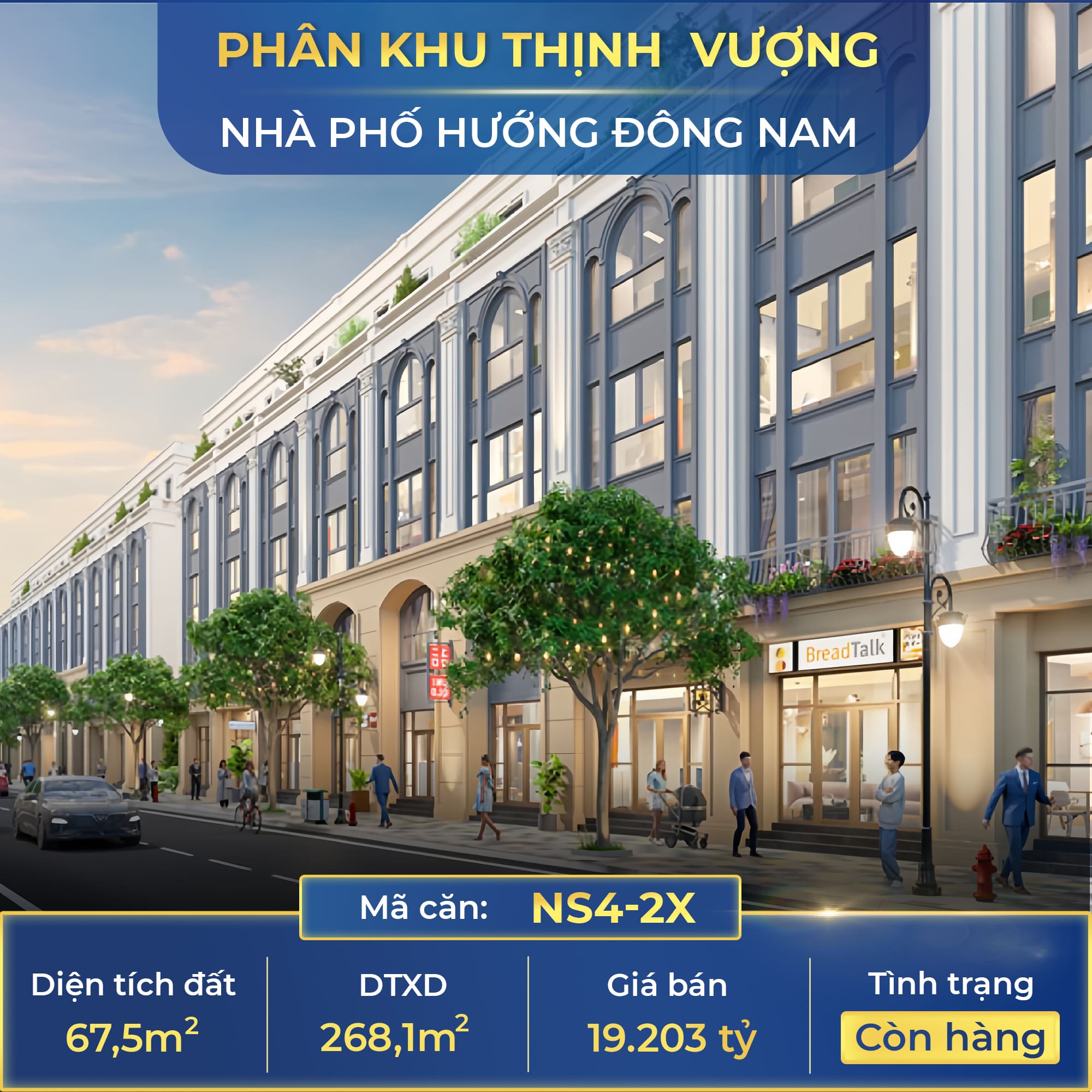 Giá bán nhà phố Thịnh Vượng